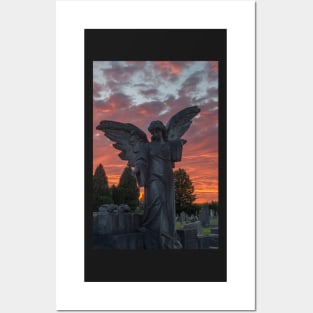 Angel at Sunset Harlow Hill Cemetery Harrogate Posters and Art